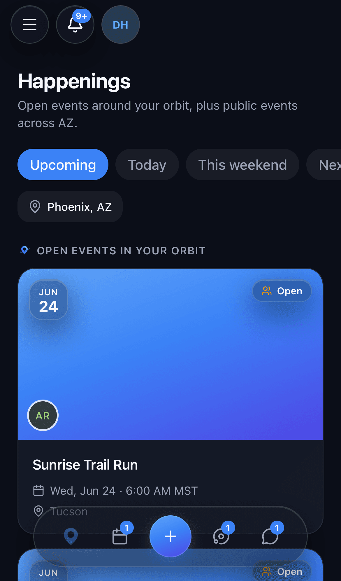 Happenings showing nearby and orbit events